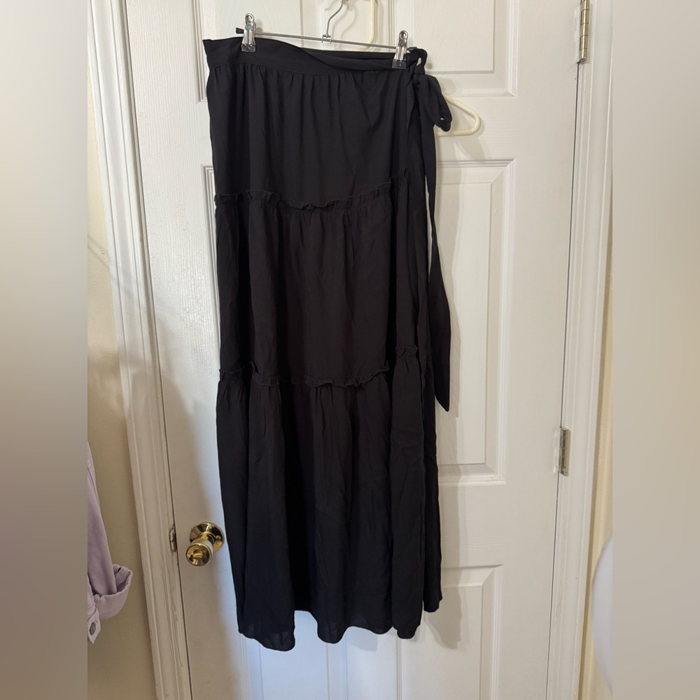 Black Wrap Skirt with Ruffle Coverup - Picture 2 of 7